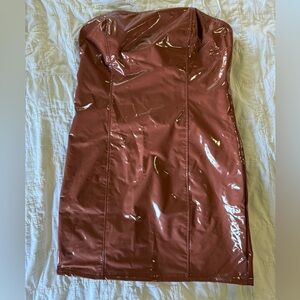 SHEIN Strapless Glossy Brown Dress